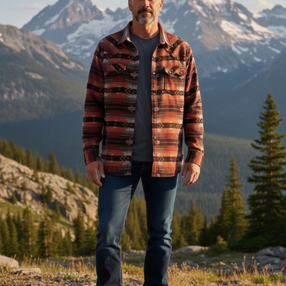 Moonshine Spirit Smoke Cover Southwestern Print Long Sleeve Snap Shirt - 2XL